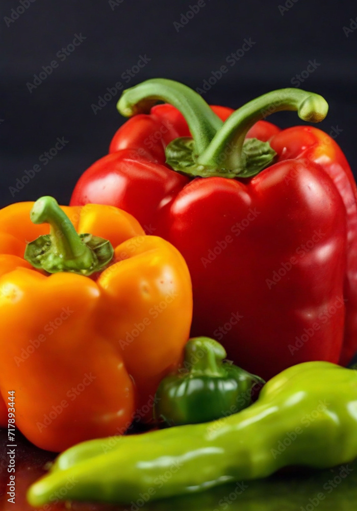 A wet red sweet pepper on black background A wet red sweet pepper on black background