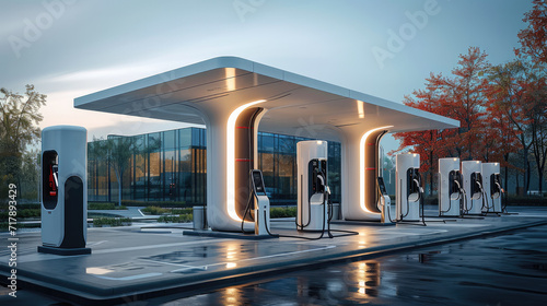 The concept of a filling station for electric vehicles. Generative AI. photo