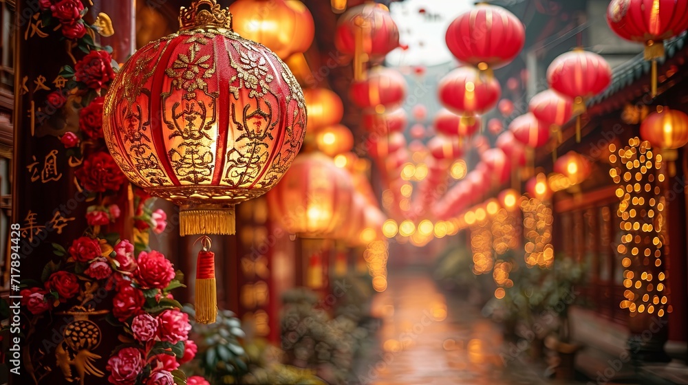 Beautiful Chinese lanterns on the street in Shanghai, China.