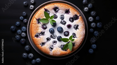 Blueberry cake on white background. Homemade sweet