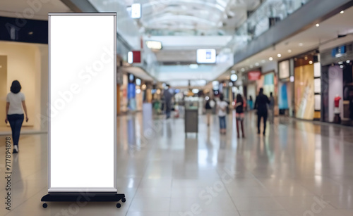 Roll up mockup poster stand in an shopping center.