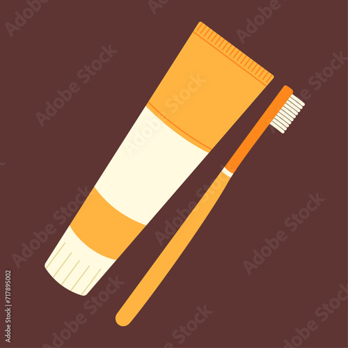 Toothbrush and toothpaste. Cartoon flat vector isolated illustration 