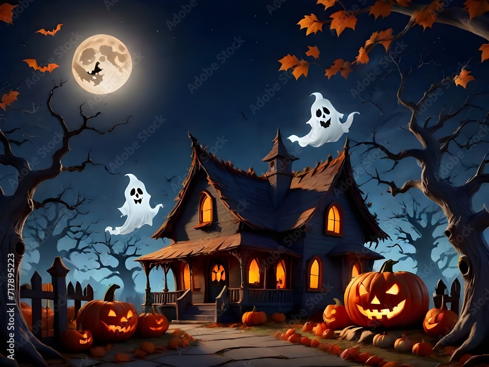 Capture the essence of Halloween with this eerie, moonlit pumpkin scene. AI generated art Capture the essence of Halloween with this eerie, moonlit pumpkin scene. AI generated art