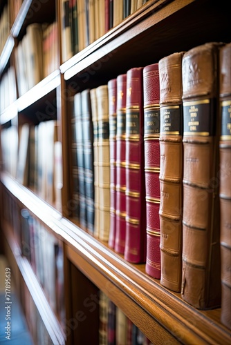 Transport yourself to a bygone era with this mesmerizing image of an ancient library bookshelf, adorned with weathered books that have stood the test of time.