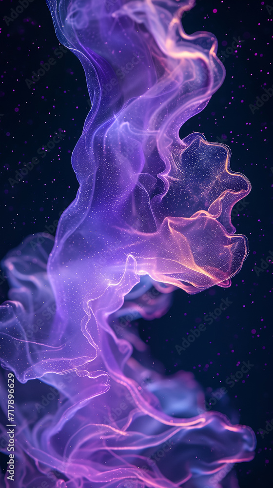 Fototapeta premium Fluorescent purple glow jellyfish swims gracefully underwater 