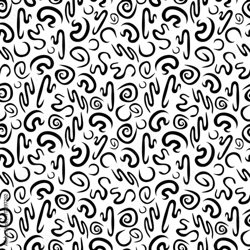 Simple monochromatic doodle curvy lines seamless pattern. Snake shaped hand-drawn elements on white backdrop. Creative art texture for printing on different surfaces.