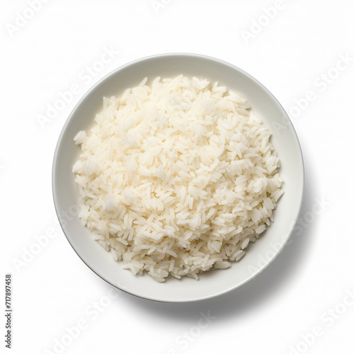 Essential Stovetop Rice is in the top view on a plate isolated on a white background