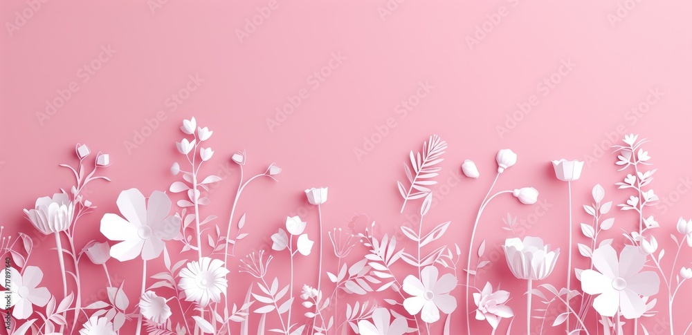 Valentine's day Soft pink roses and hearts delicately scattered on a pastel pink background create an elegant and romantic atmosphere with ample space for adding text. Ai generate