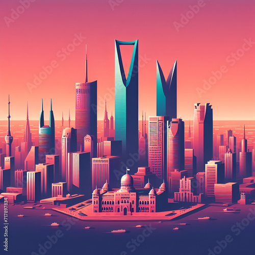 Riyadh flat vector gradient city skyline photo