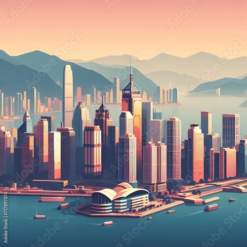 Canvas Print Hongkong flat vector city skyline