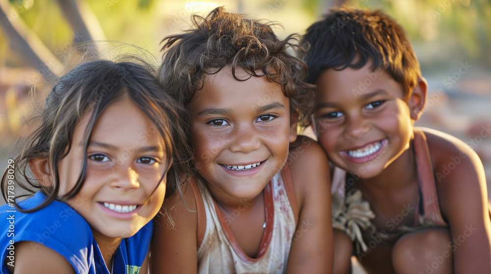 Group of Indigenous Aboriginal children in the Australian bush Group of Indigenous Aboriginal children in the Australian bush