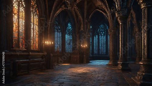Castle dungeon  Gothic setting with candles  dark and creepy background  fantasy game. Generative AI  Generative  AI