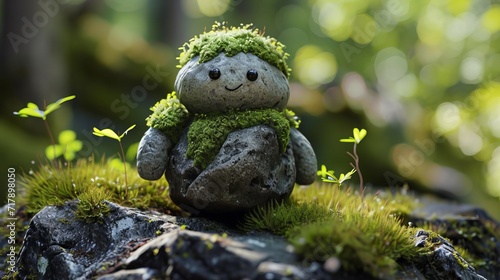cute little rock golem covered in moss photo