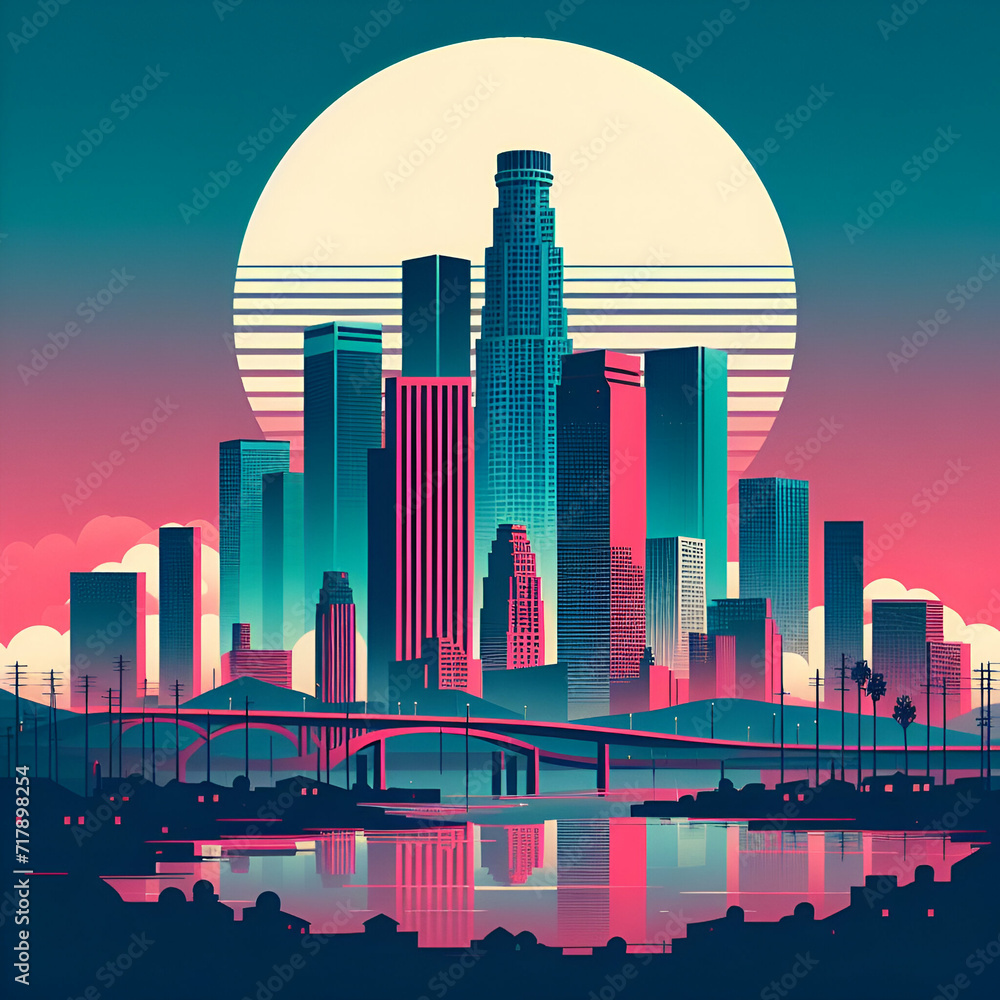 Los Angeles flat vector city skyline