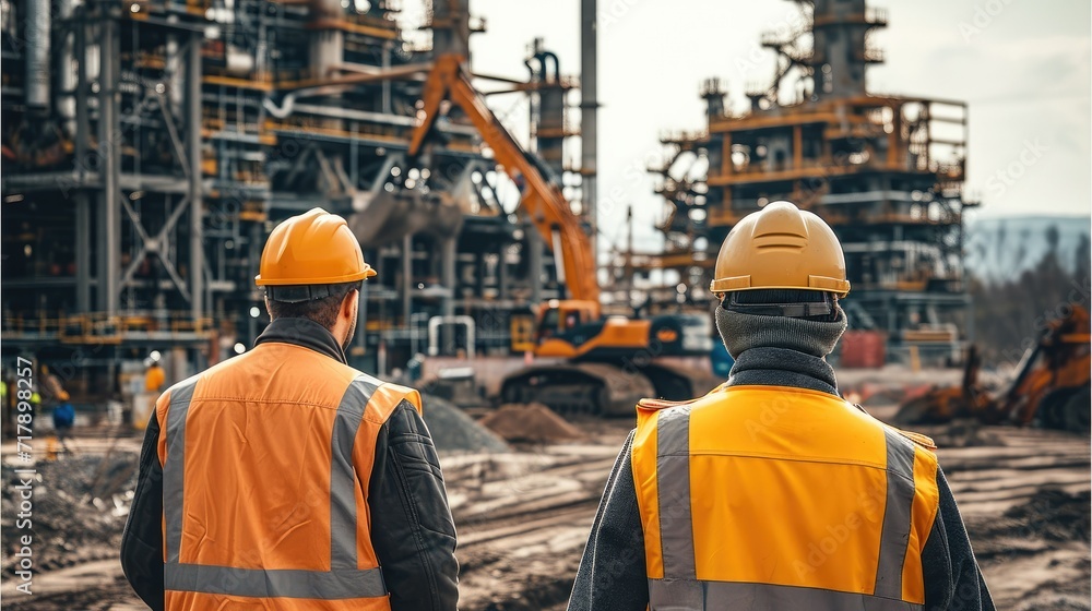 Engineers are busy on the site of a large engineering project, using advanced equipment to carry out construction. Generative AI. Engineers are busy on the site of a large engineering project, using advanced equipment to carry out construction. Generative AI.