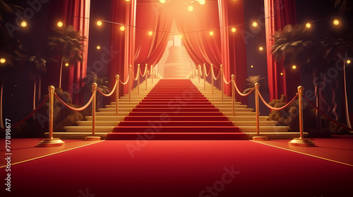 Luxurious and elegant red carpet staircase, holiday awards ceremony event