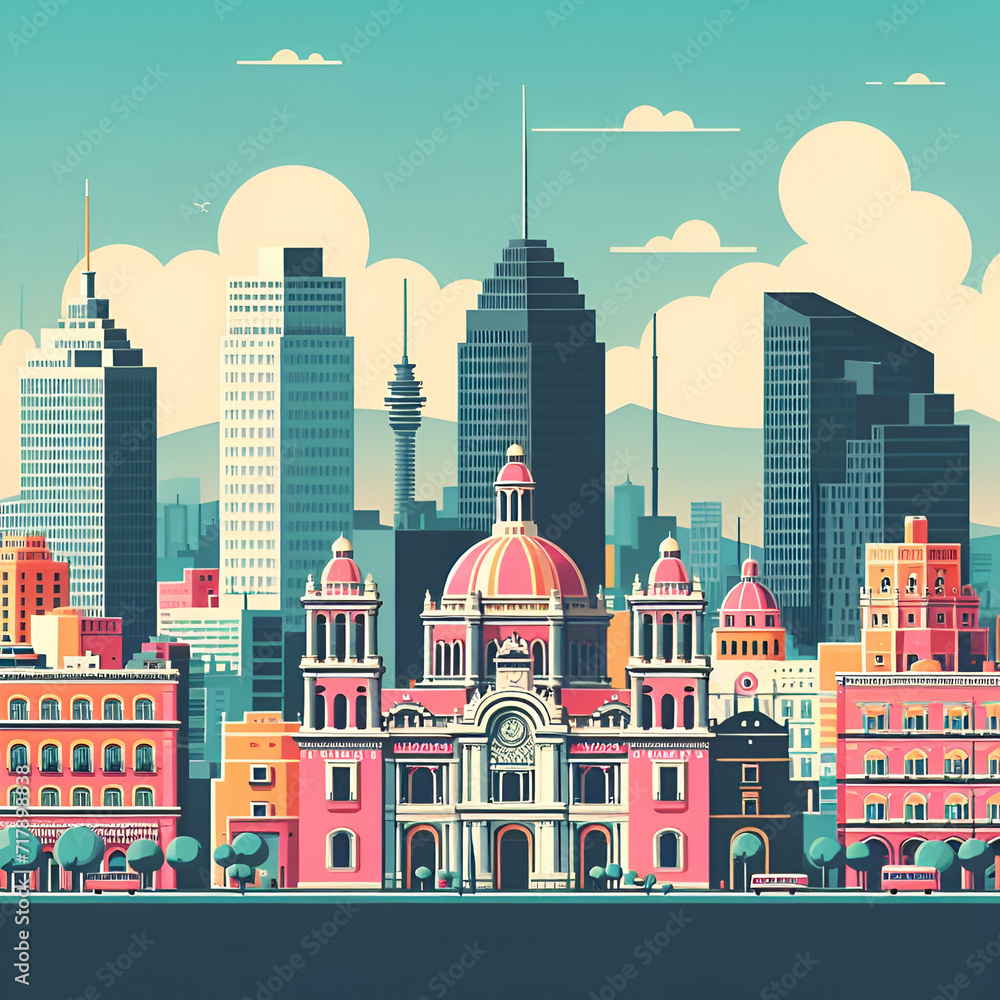 Mexico City flat vector city skyline