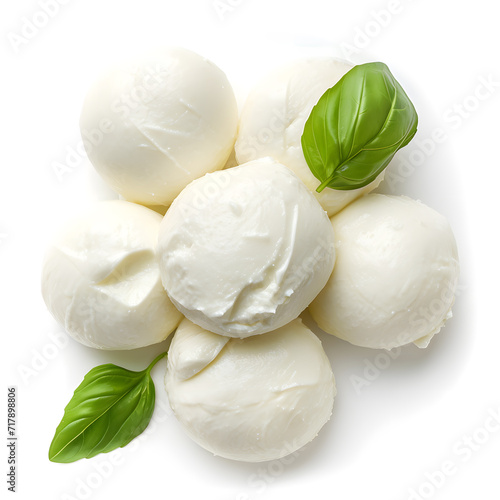 Fresh mozzarella balls top view isolated on white background