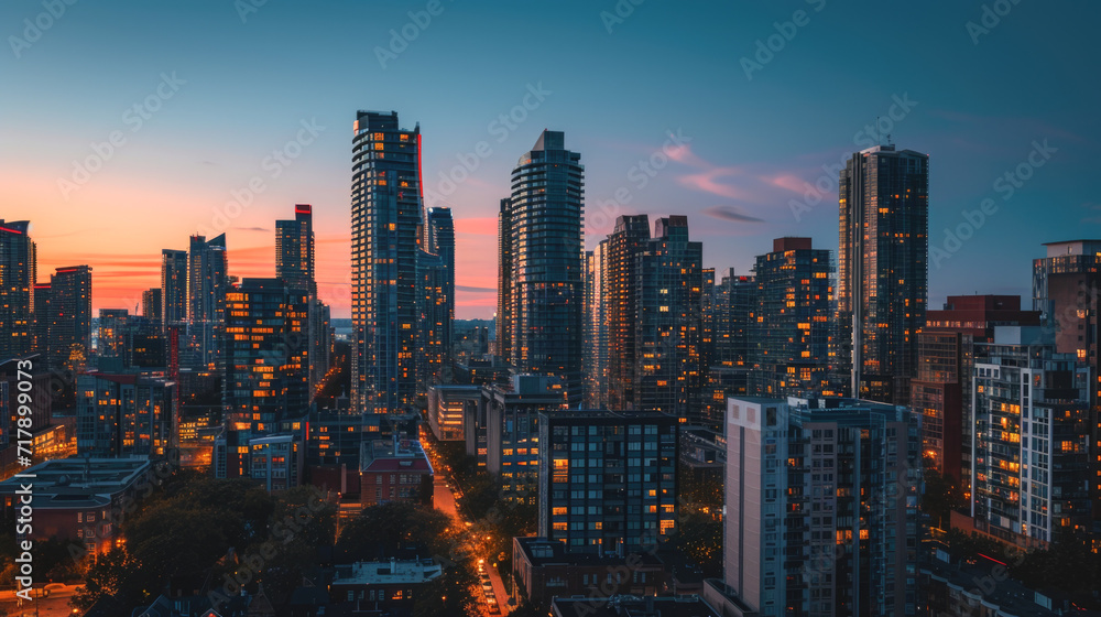 Dusk Descends on Modern City Skyline Dusk Descends on Modern City Skyline