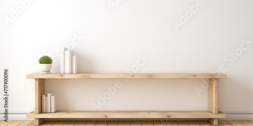 Wooden table with 3 shelves, white background. © Sona