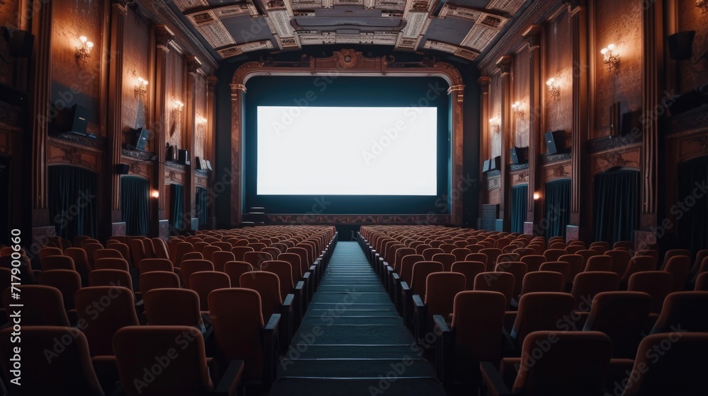 Fototapeta premium Cinema Elegance: Empty Vintage Movie Theater Waiting for an Audience