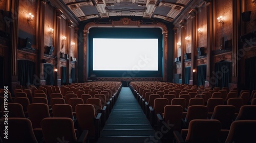 Cinema Elegance: Empty Vintage Movie Theater Waiting for an Audience