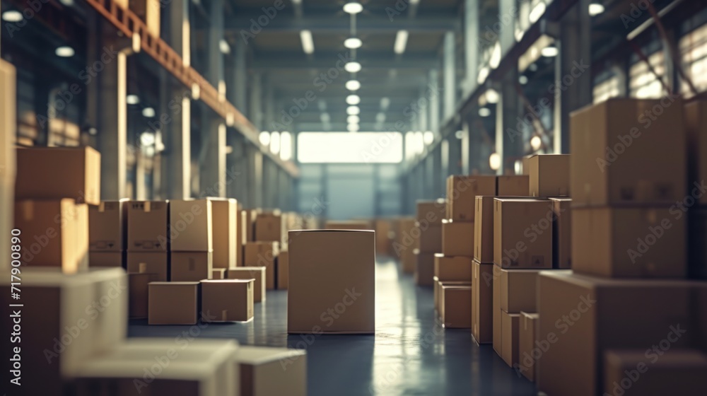 Warehouse with boxes, packed goods. Warehouse concept for international parcel delivery. Warehouse with boxes, packed goods. Warehouse concept for international parcel delivery.