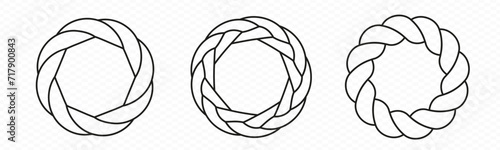 Braid circle frame. Round braided ring. Twisted rope ornament