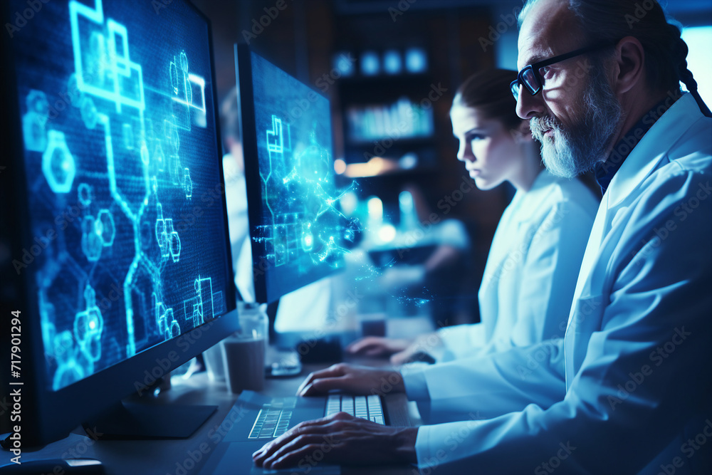 Scientist use modern technology nanotechnology pharmaceutic research microbiology generative AI Scientist use modern technology nanotechnology pharmaceutic research microbiology generative AI