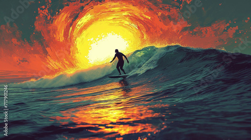 surfing with sun in the background. black silhouette