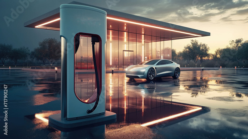 Electric vehicle charging station or chargers for electric cars. Generative AI.