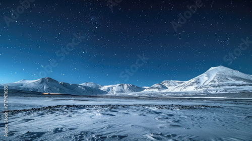Starry Night over Snow-Capped Mountains in a Pristine Winter Wonderland