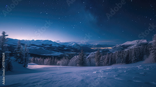 Starry Night over Snow-Capped Mountains in a Pristine Winter Wonderland