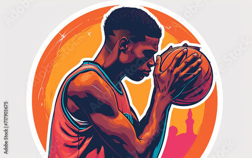 oração e fé no basquetebol design de adesivo, arte, criativo, cores fortes, fundo de cor sólida photo