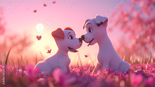 3d illustration of a cute loving couple of dogs photo