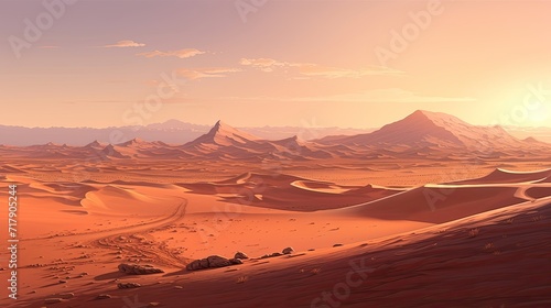 Tranquil, desert panorama, towering sand dunes, unspoiled grandeur, nature's vastness, wilderness. Generated by AI.