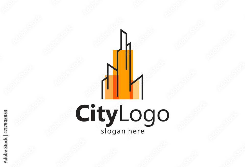 City Logo. Silhouette Buildings lines and squares style. Template design vector. White background. City Logo. Silhouette Buildings lines and squares style. Template design vector. White background.