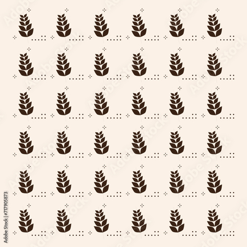 Wheat seamless pattern. Repeating black grain wheats on white background. Repeated flour patterns. Spike corn. Texture bakery. Repeat beer ear. Design for bread cereal prints.