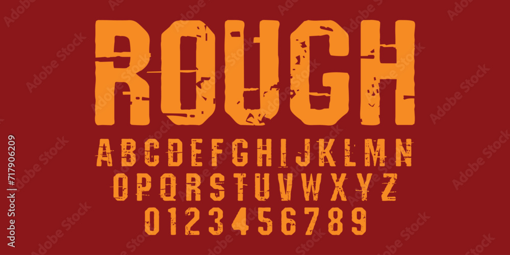 Vintage grunge alphabet design. Modern stylized font and number
