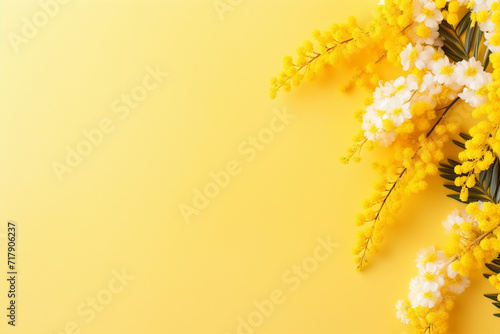 ミモザと黄色の背景	 photo