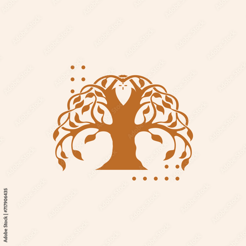 Fototapeta premium Tree of Life or Luxury Gold Tree and roots vector with round shape.