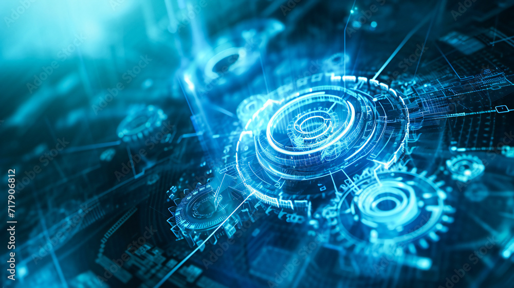 Fototapeta premium Blue abstract gear and technology background illustration