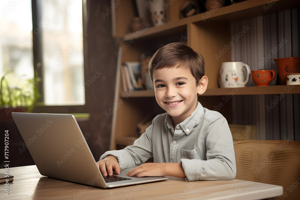 Boy doing homework on a laptop Boy doing homework on a laptop