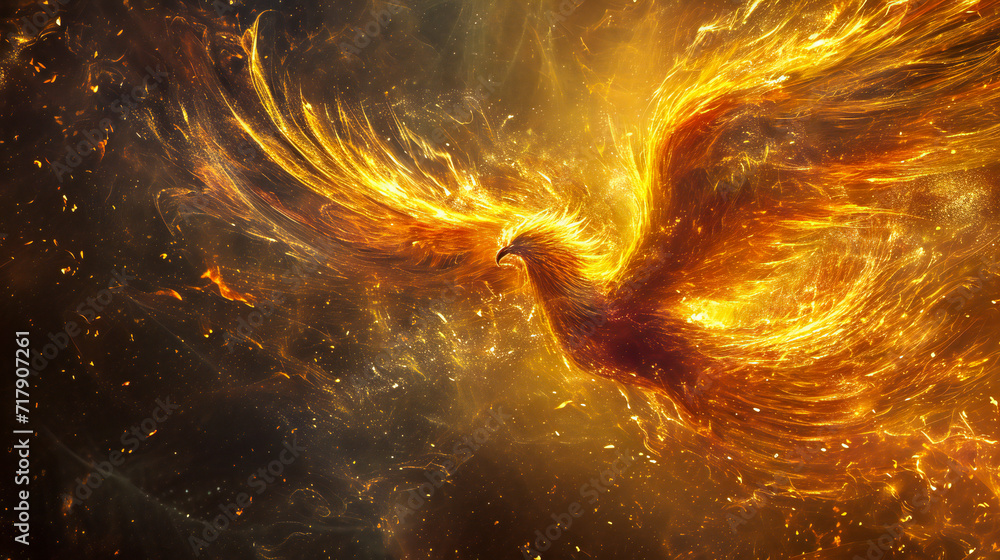 A magnificent stylized phoenix bird. Rebirth concept and symbol. - obrazy, fototapety, plakaty 