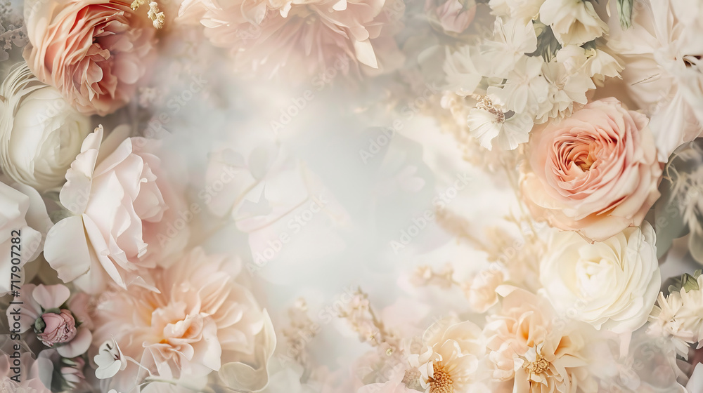 Floral template for a wedding greeting card with free copy space in double exposure Floral template for a wedding greeting card with free copy space in double exposure