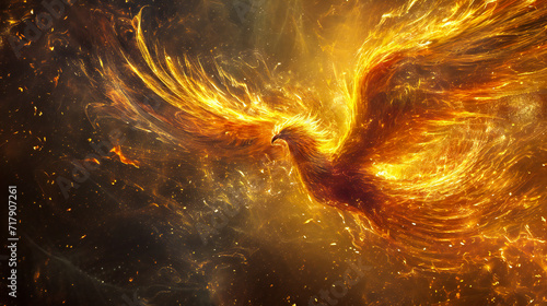 A magnificent stylized phoenix bird. Rebirth concept and symbol. photo