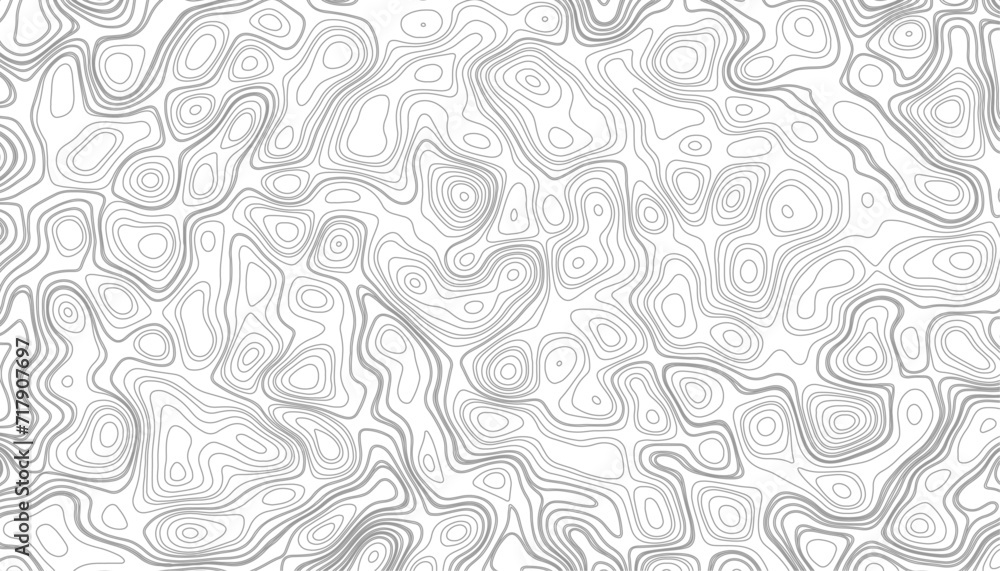 Gray topographic line contour map background, geographic grid map