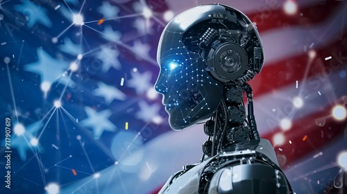 Humanoid Chatbot Votes in U.S. Presidential Election, US FLAG