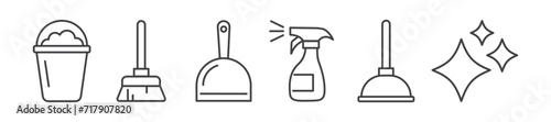 set of cleaning and housekeeping line icons with editable stroke	
 photo