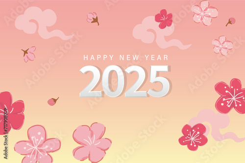 Happy new year 2025, Vector new year background design template, new year numbers and text, flowers.